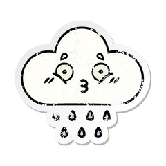distressed sticker of a cute cartoon rain cloud