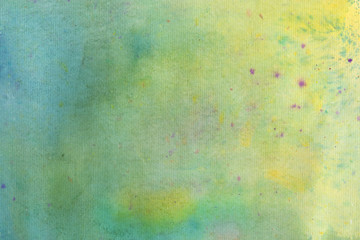 Colorful spring watercolor texture with abstract washes and brush strokes on the white paper background. Chaotic abstract organic design.