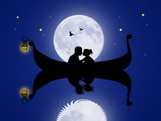 lovers in gondola in the moonlight © adrenalinapura