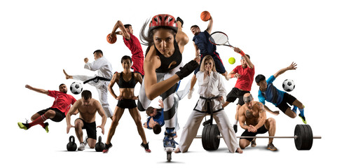 Huge multi sports collage roller skating, taekwondo, tennis, soccer, basketball, etc