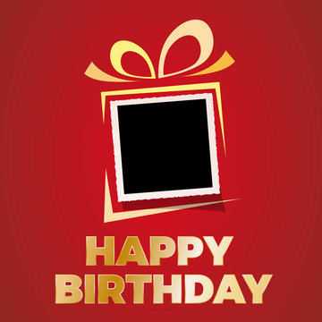 happy birthday background with photo, blank frame. Vector template with picture to insert