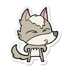 Fototapeta premium sticker of a cartoon wolf whistling