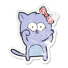 distressed sticker of a cartoon cat