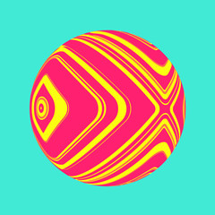 psychedelic eye sphere in pop pink and yellow on blue