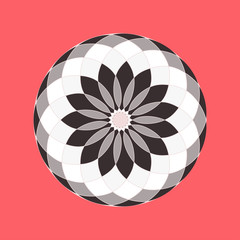 graphic circular rosette in red silver shades