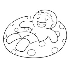 vector of man relaxing on life ring