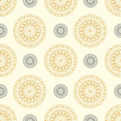 classic rosettes wallpaper pattern in ivory gold shades