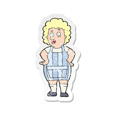 retro distressed sticker of a cartoon woman in kitchen apron