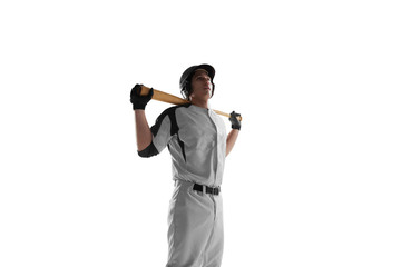 Baseball player isolated on white.