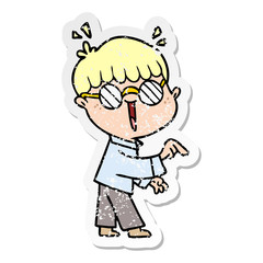 distressed sticker of a cartoon boy wearing spectacles