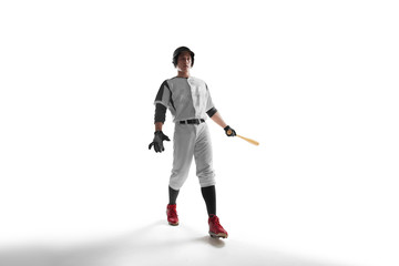 Baseball player isolated on white.