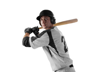 Baseball player isolated on white.