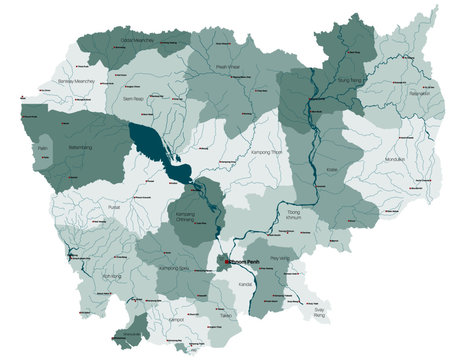 Large and detailed map of the state of Cambodia in Asia