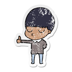 distressed sticker of a cartoon calm boy