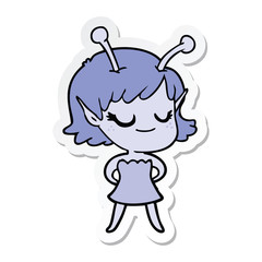 sticker of a smiling alien girl cartoon