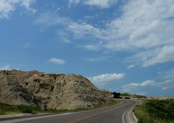 Winding road around the Badlands National Park in South Dakota.
