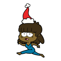 line drawing of a tired woman wearing santa hat