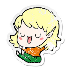 distressed sticker of a cartoon elf girl