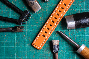 Genuine leather watch strap handmade with tool
