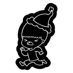 cartoon icon of a stressed man wearing santa hat