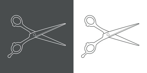 Icono plano lineal tijera de peluquero en gris y blanco