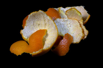 orange peel isolated on black background