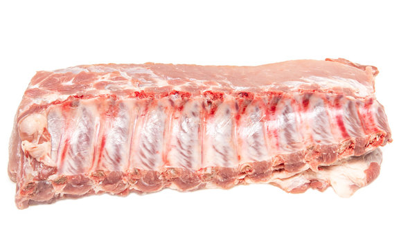 Fresh Pork With Ribs On White Background