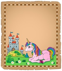 Parchment with lying unicorn theme 4
