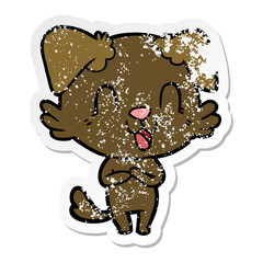 distressed sticker of a laughing cartoon dog
