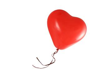 red balloon in heart shape isolated on a white background, love symbol, copy space