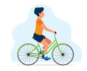 Fototapeta na wymiar Man with a bicycle, concept illustration for healthy lifestyle, sport, cycling, outdoor activities. Vector illustration in flat style