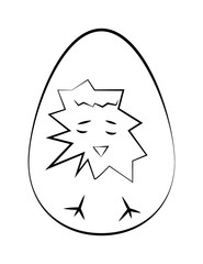 Flat egg icon with the image of a beautiful tiny chicken. Vector.