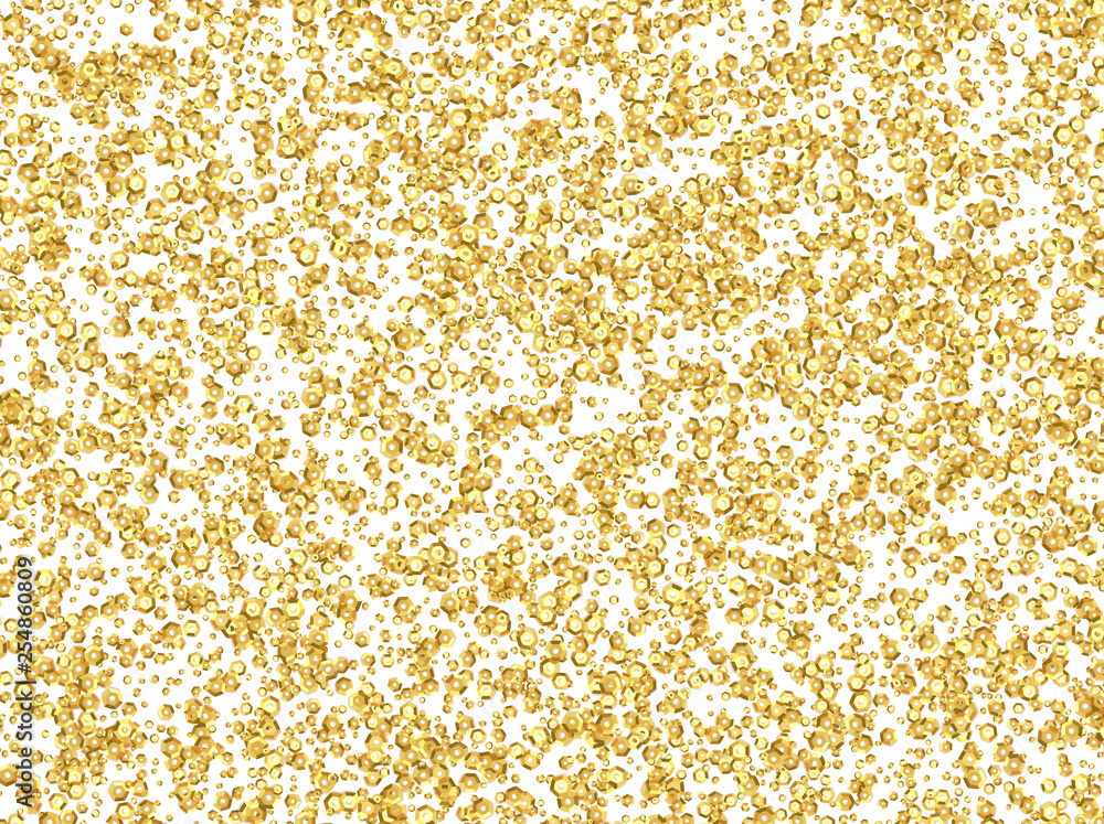Poster gold sequins texture realistic design isolated on white background