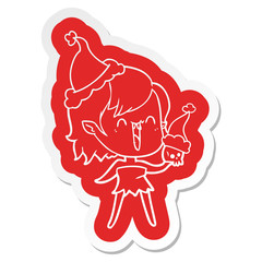 cute cartoon  sticker of a happy vampire girl wearing santa hat