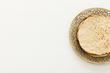 Pesah celebration concept (jewish Passover holiday). Top view, flat lay