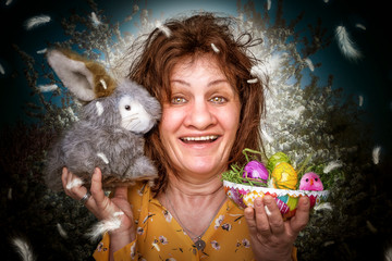 Osterhase mit Ostereier und Frau