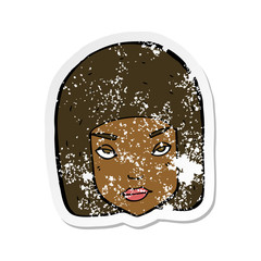 retro distressed sticker of a cartoon annoyed female face