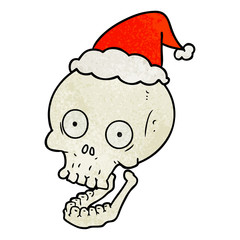 textured cartoon of a skull wearing santa hat