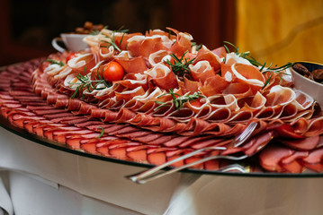 Beautifully decorated catering banquet table set
