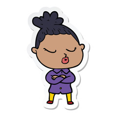 sticker of a cartoon calm woman