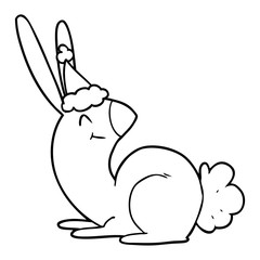 cute line drawing of a rabbit wearing santa hat