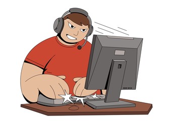 Cybersportsman on the championship. Teenager plays computer games.