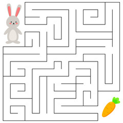 Maze game for preschool kids. Help the cartoon rabbit find way to the carrot. Vector illustration.