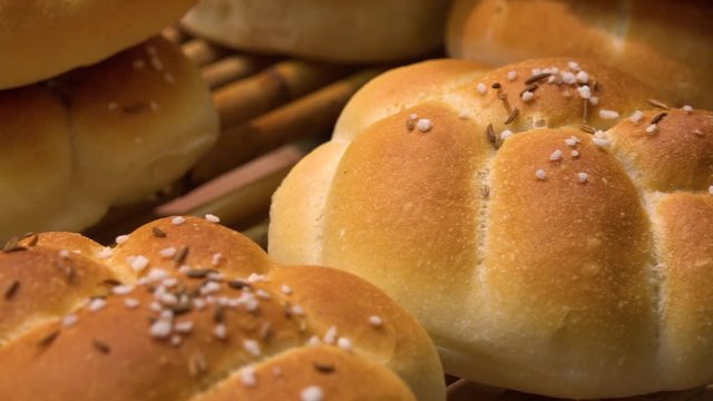 Closeup on a pile of bread rolls