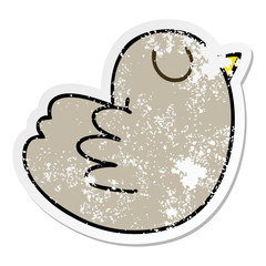 distressed sticker of a quirky hand drawn cartoon bird