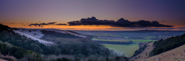 Winter sunset over Old Winchester Hill in the South Downs National Park, Hampshire, UK