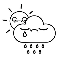 line drawing cartoon sunshine and rain cloud