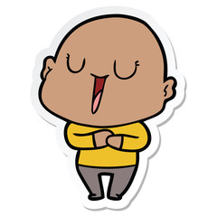 sticker of a happy cartoon bald man