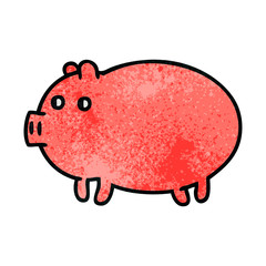 retro grunge texture cartoon fat pig