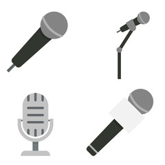 Microphones and dictaphone vector flat icons isolated on white background